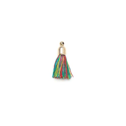 Pompon multicolore imitation soie embout doré 30mm pomcd-141