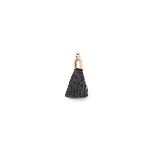 Pompon noir imitation soie embout doré 30mm pomcd-143