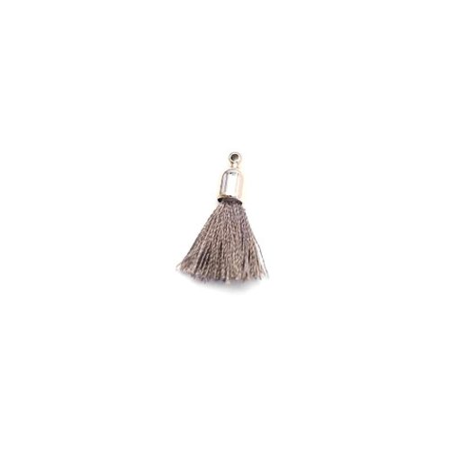 Pompon gris imitation soie embout doré 30mm pomcd-144