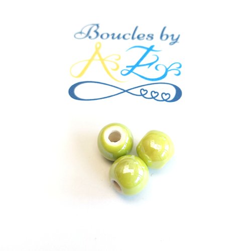 Perles rondes vertes en céramique 8mm x5 pve2-20