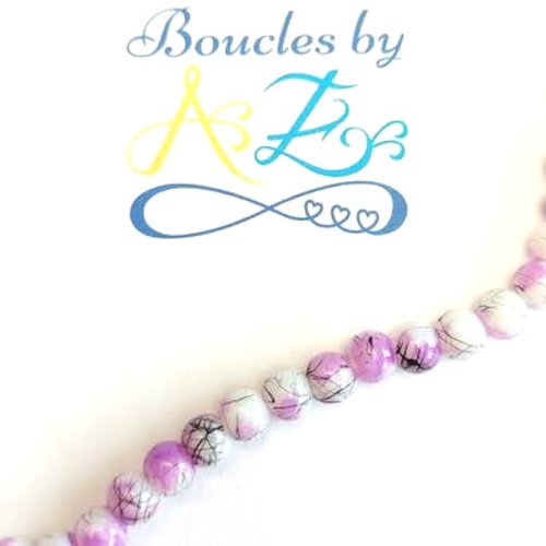 Perles rondes tricolores violet/noir/blanc 6mm x50 pvi2-13