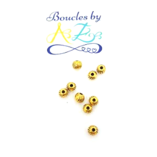 Perles rondes rayées dorées 5 mm – perles métal texturées bijoux diy, lot de 30 pdo1-2