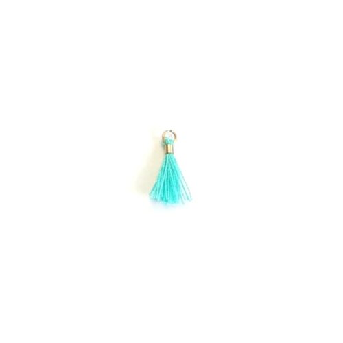 Mini pompon turquoise, attache dorée en laiton 10mm x1 ou x10 mipom-75