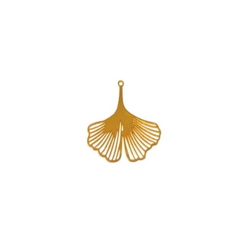 Estampe filigrane feuille de ginkgo dorée en métal 32x28mm x1 ou x10 gedo-46