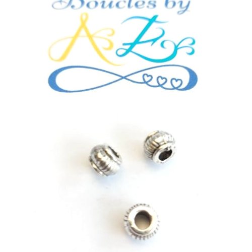 *perles rondes rayées argentées 7x5mm x15* par1-3