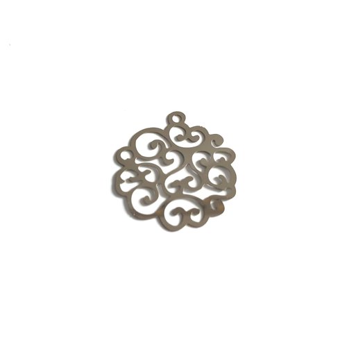 Estampe filigrane fleurie argentée en acier inoxydable 29x26mm ar1-4