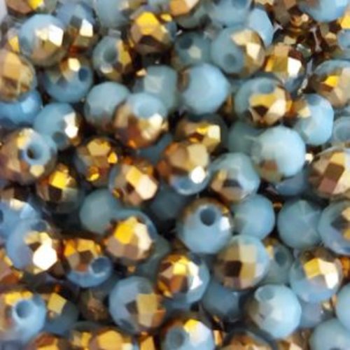 *perles à facettes bicolores bleu/doré 4x3mm x50 pble1-16.*
