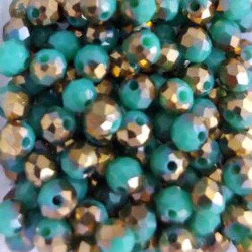 *perles à facettes bicolores vert/doré 4x3mm x50 pve1-14.*