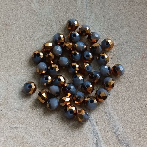 Perles rondelles à facettes bicolores gris/doré 6x5mm x40p ou fil 42cm pgr2-2