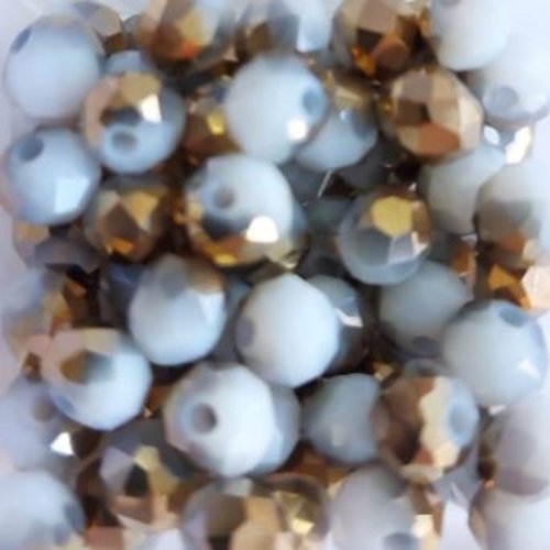 *perles à facettes bicolores blanc/doré 6x5mm x40 pblc1-21.*