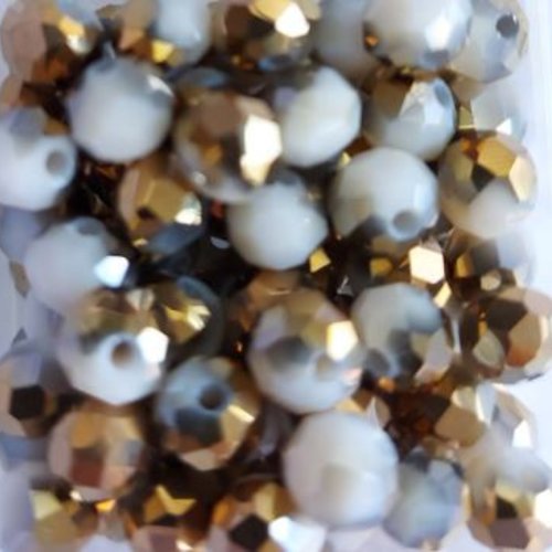 *perles à facettes bicolores blanc/doré 6x5mm x40 pblc2-18.*