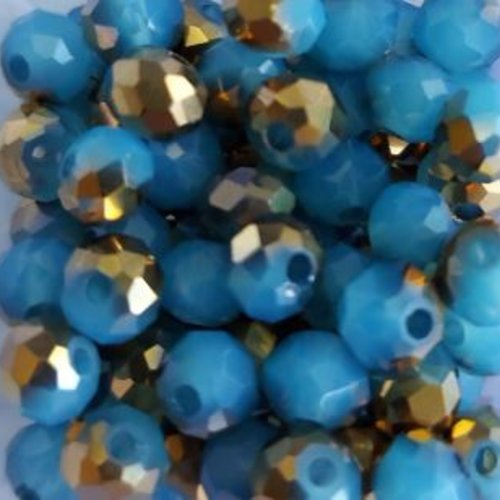 *perles à facettes bicolores bleu/doré 6x5mm x40 pble1-7.*