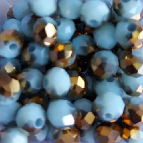 *perles à facettes bicolores bleu/doré 6x5mm x40 pble1-8.*