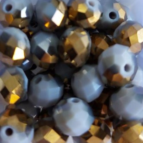 *perles à facettes bicolores gris/doré 8x6mm x30 pgr1-22.*