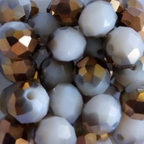 *perles à facettes bicolores blanc/doré 8x6mm x30 pblc1-10.*
