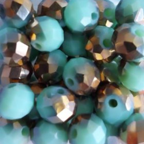 *perles à facettes bicolores turquoise/doré 8x6mm x30 ptu1-12*