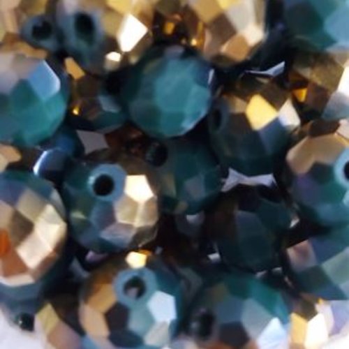 *perles à facettes bicolores vert/doré 8x6mm x30 pve1-23.*