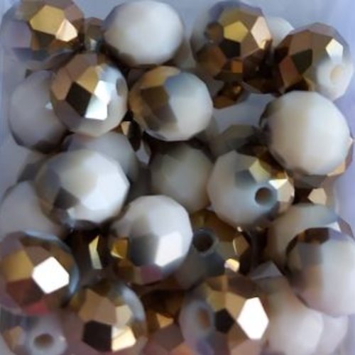 *perles à facettes bicolores beige/doré 8x6mm x30 por1-7.*
