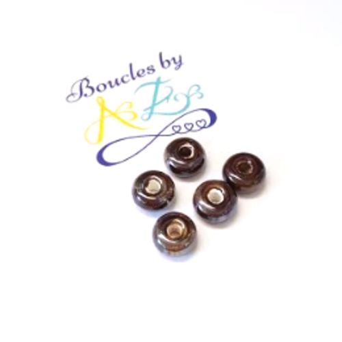 *perles rondes marron en céramique 9x4mm x5 pma1-10.*