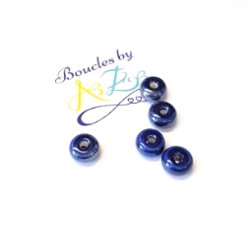 *perles céramiques rondes plates bleu marine 9x4mm x5 pble1-11*