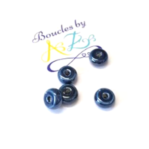 *perles rondes plates en céramique bleu nuit 9x4mm x5 pble1-21*