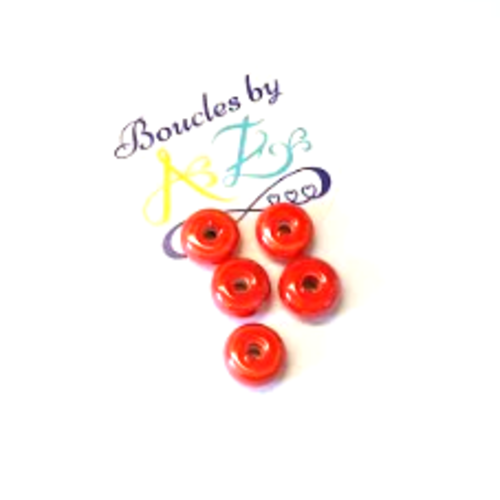 *perles rouges en céramique 9x4mm x5 prou1-8*