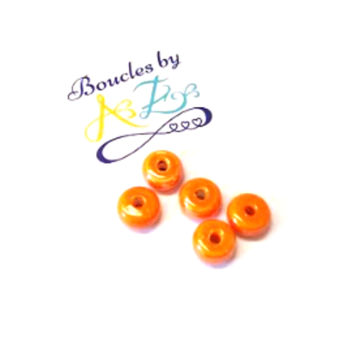 *perles en céramique orange 9x4mm x5 por1-11*