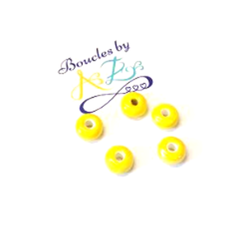 *perles rondes plates jaunes en céramique 9x4mm x5 pja1-7.*