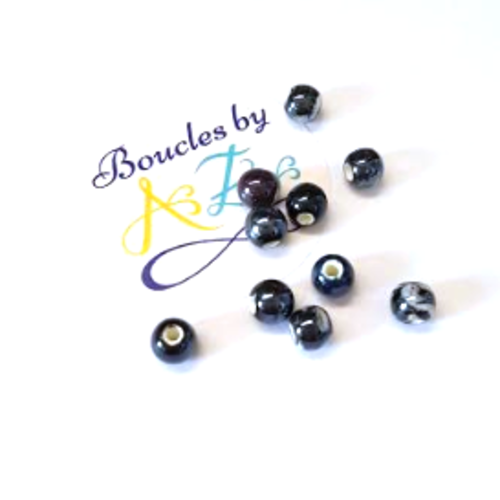 *perles rondes noires en céramique 6mm x10 pno1-6.*