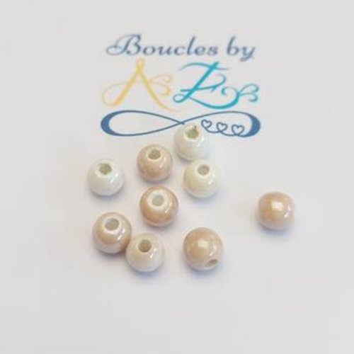 *perles en céramique blanches/beiges 6mm x10 pblc1-11*