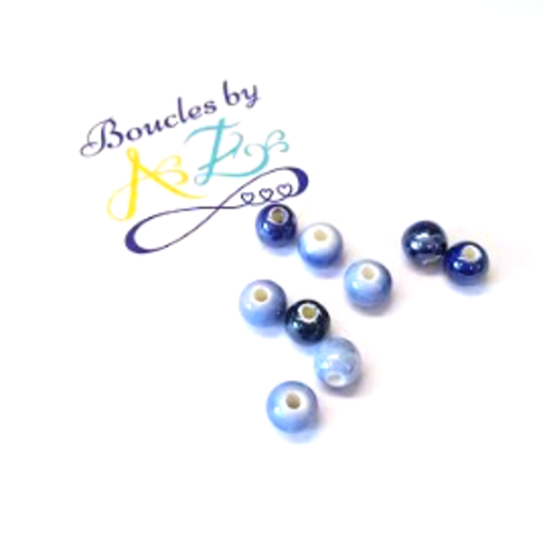 *perles rondes bleues en céramique 6mm x10 pble1-10*