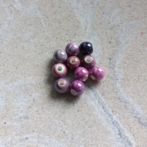 Perles rondes en céramique, mélange violet 6mm x10 pvi1-15