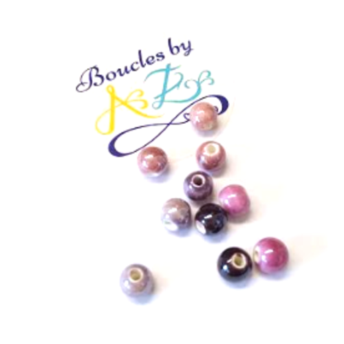 *perles rondes en céramique, mélange violet 6mm x10 pvi1-15*