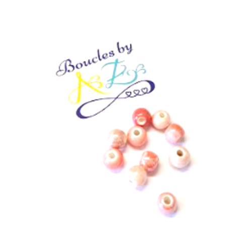 *perles rondes en céramique, rose 6mm x10 pros1-19*