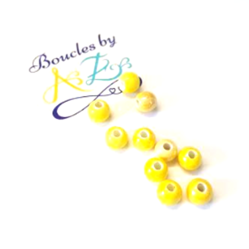 *perle ronde en céramique, mélange jaune 6mm x10 pja1-6.*
