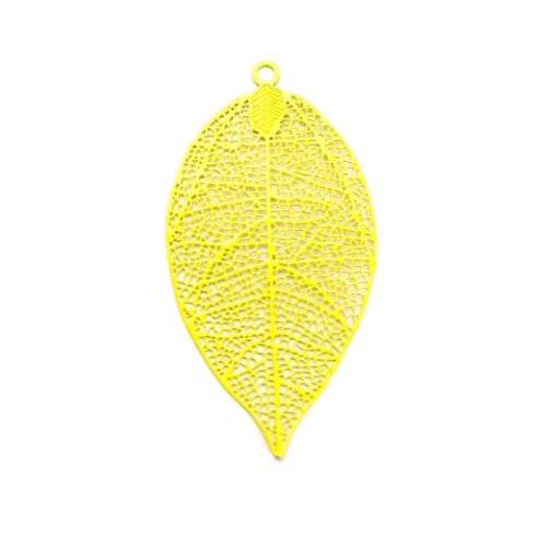 Estampe filigrane feuille jaune en métal 49x26mm x1 ou x10 geja-35