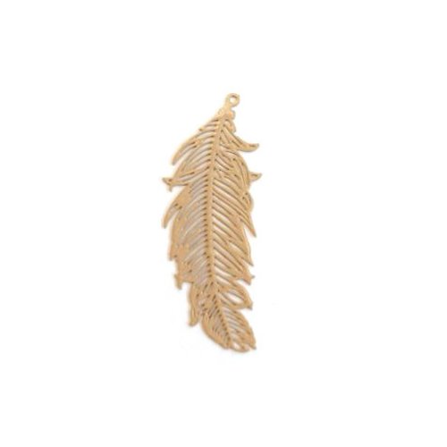 Estampe filigrane plume beige en métal 40x14mm x1 ou x10 geblc-84
