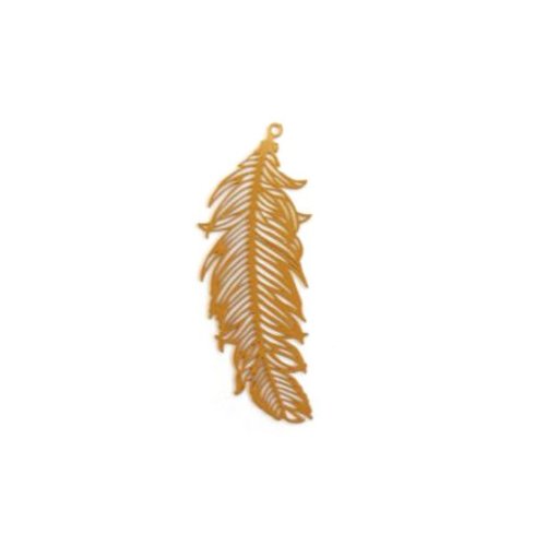 Estampe filigrane plume jaune moutarde en métal 40x14mm x1 ou x10 geja-13