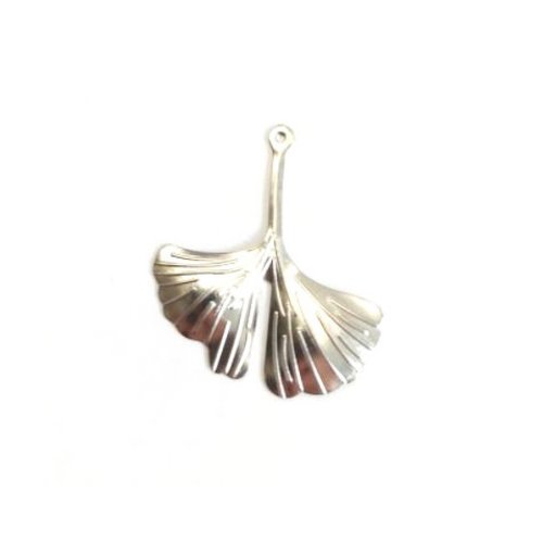 Pendentif feuille de ginkgo, argenté en acier inox de 29x25mm ar7-4