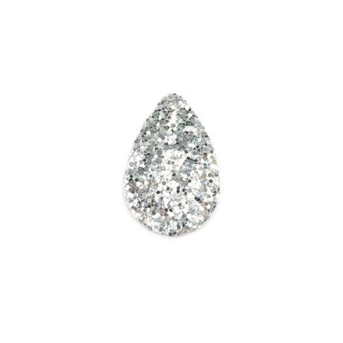 Pendentif goutte argentée pailletée en simili cuir 39x25mm x1 ou x10 ea7-12