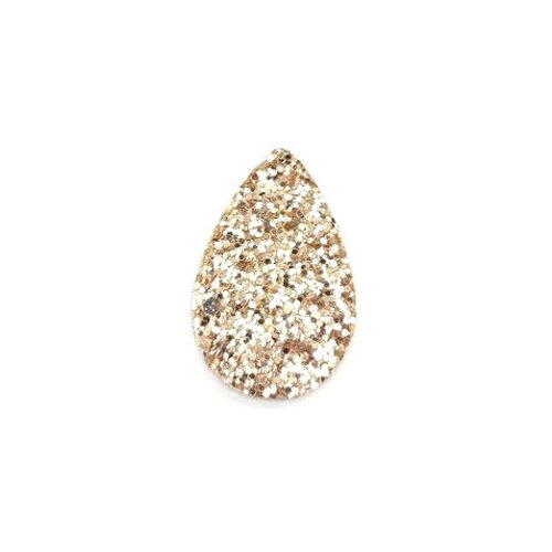 Pendentif goutte dorée pailletée en simili cuir 39x25mm x1 ou x10 gedo-88