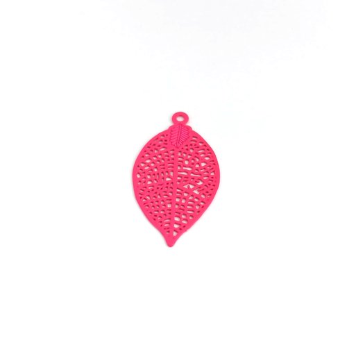 Lot estampe feuille rose fuchsia 28x15mm x10 lotros15-8