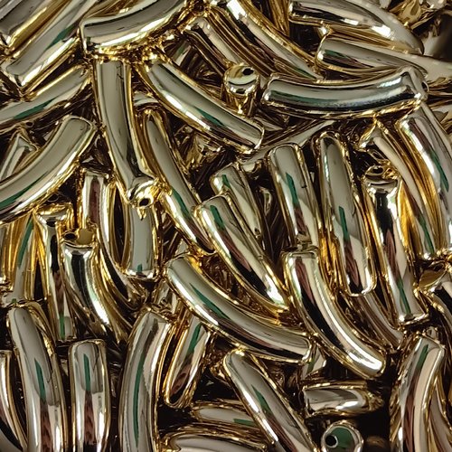 *lot perle tube incurvé dorée acrylique 33x8mm x10 lotpdo4-6*