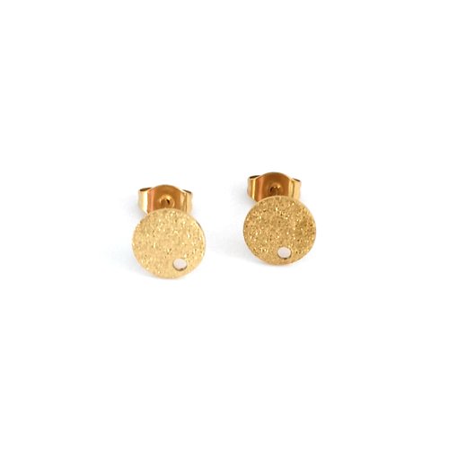 Clous d'oreilles ronds effet pailleté en acier inoxydable doré 8mm sbopu-2