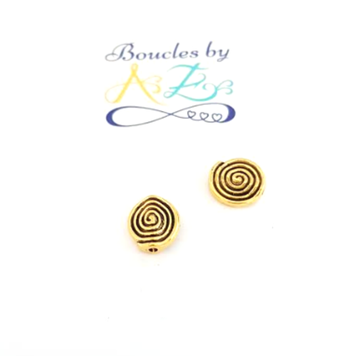 *perle ronde plate dorée, motif spirale, 12mm pdo2-13.*