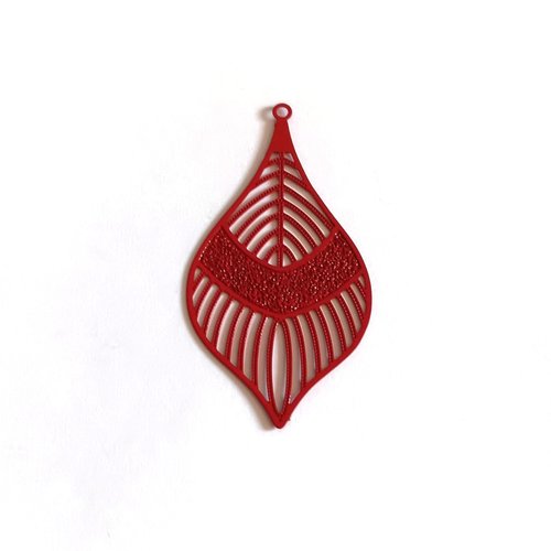 Estampe filigrane goutte rouge en métal 43x22mm x1 ou x10 gerou-65