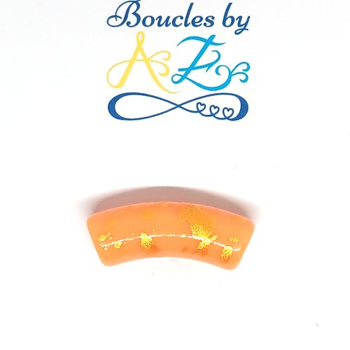 Perle tube incurvé orange et dorée acrylique 34x13mm por6-19