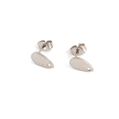 Clous d'oreilles en forme de goutte en acier inox argenté 10x6mm sbopu-89