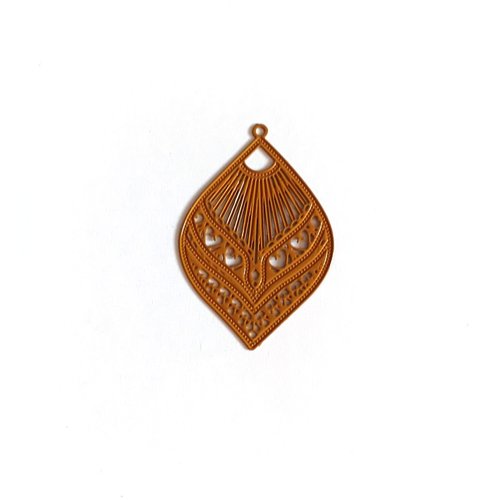 Estampe filigrane goutte jaune moutarde 39x26mm geja-16