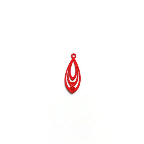Breloque filigrane goutte rouge 19x7mm rou4-2
